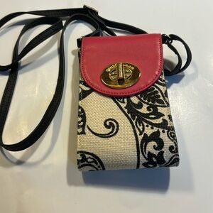 Spartina 449 crossbody bag with adjustable strap pink, black & cream floral